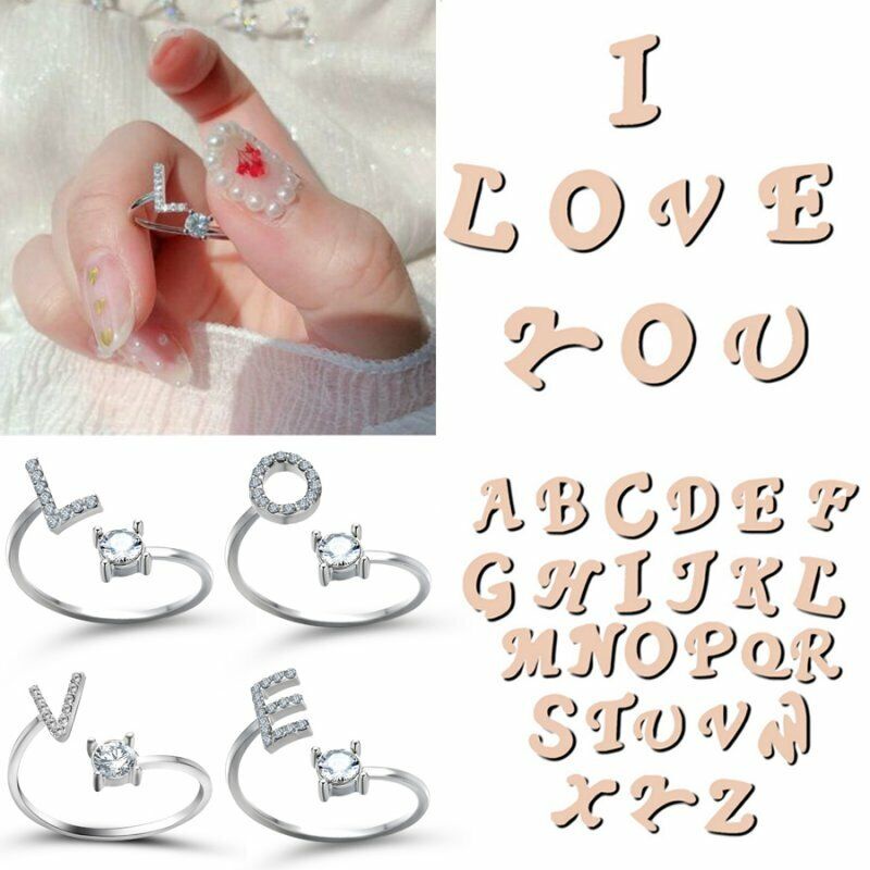 Nhẫn Mở 26 Chữ Cái A-Z Đính Pha Lê Thời Trang Cho Nữ