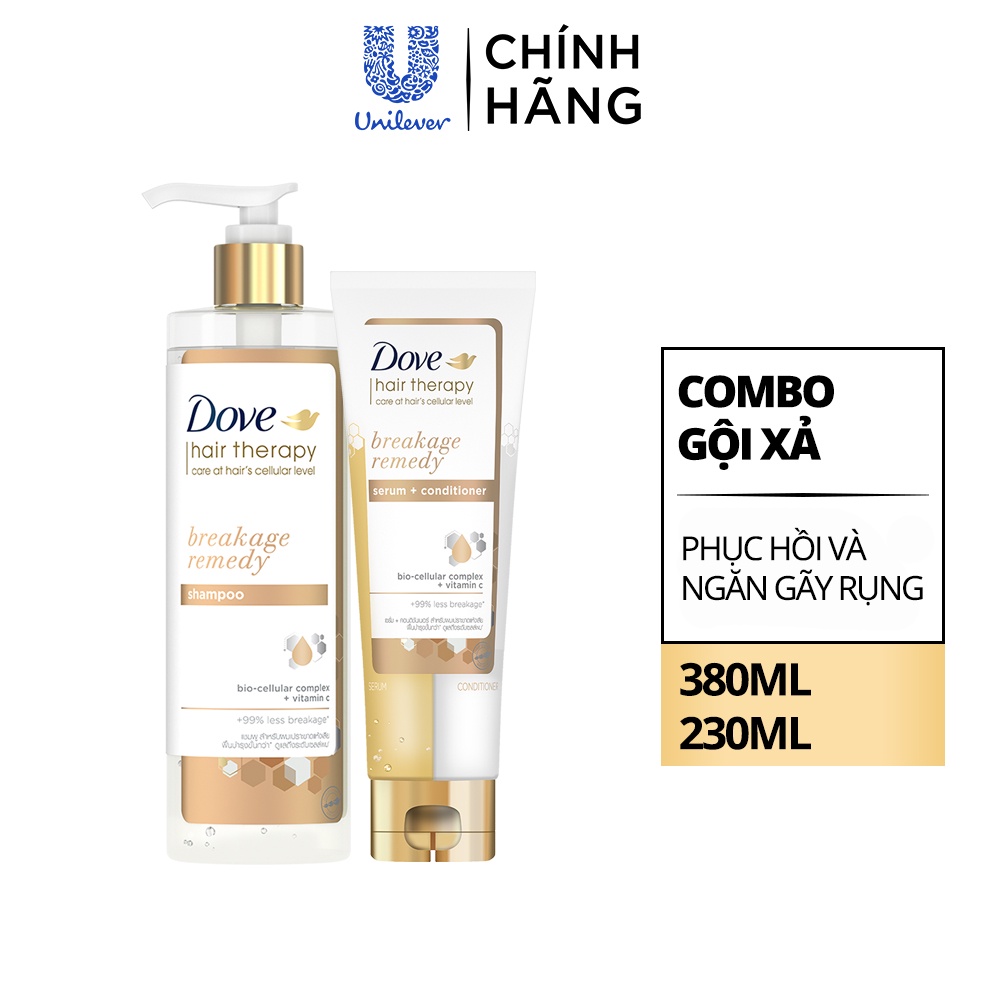 Combo Dầu gội và Kem Xả Serum 2 trong 1 Dove Hair Therapy Phục hồi và Ngăn gãy rụng 380ml, 230 ml