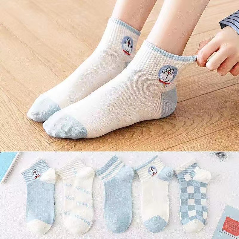 Tất Nữ Cổ Ngắn Chủ Đề Doremon Siêu Dễ Thương, Set Vớ Nam Nữ Chất Liệu Cotton Thấm Hút Mồ Hôi 88346
