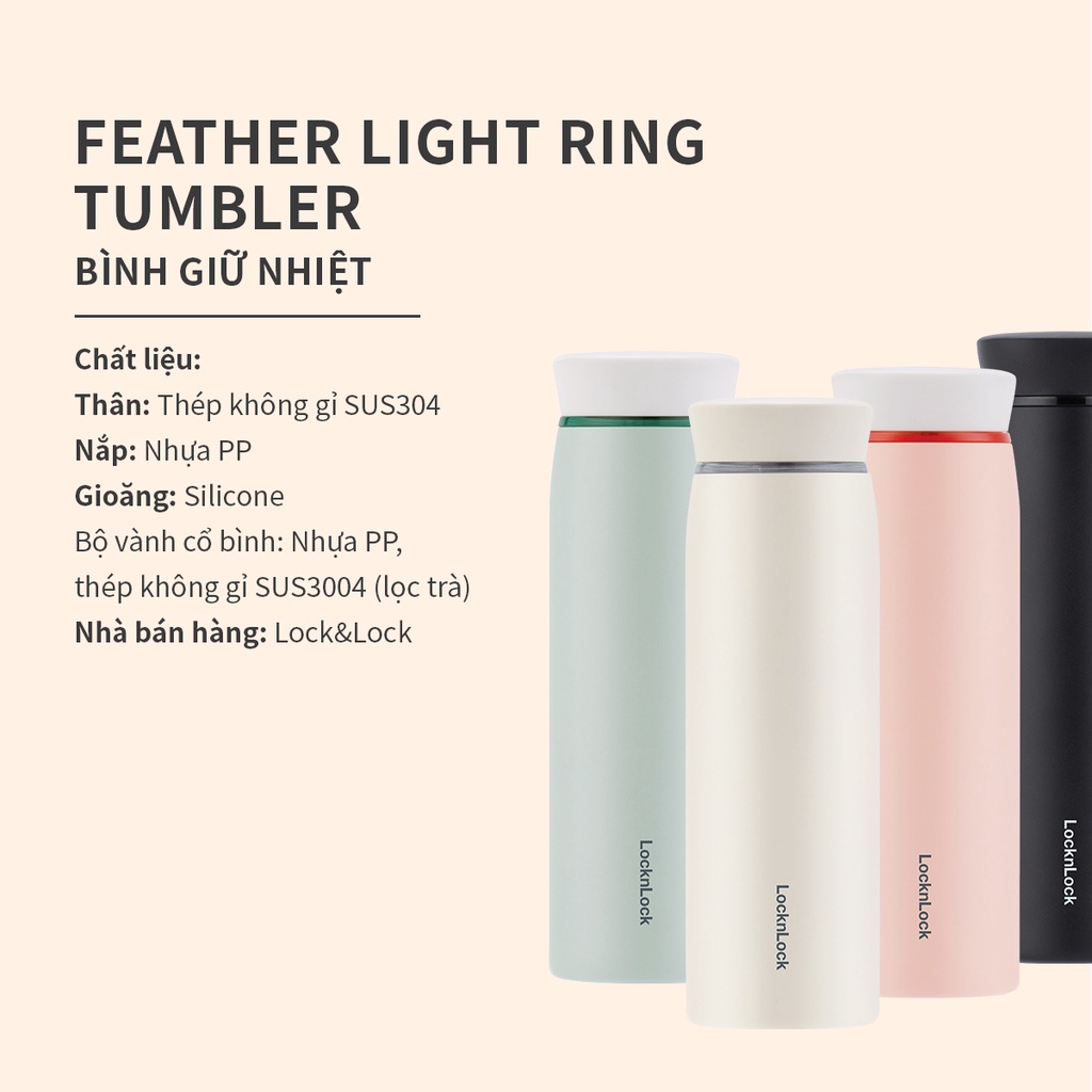 Bình giữ nhiệt LocknLock Feather Light Ring 460ml có khay lưới lọc trà, cầm nhẹ tay LHC4244 màu đen - K-MALL