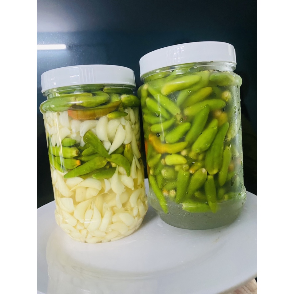 Tỏi lý sơn ngâm giấm + ớt xanh chua ngọt 1 hũ 500gram