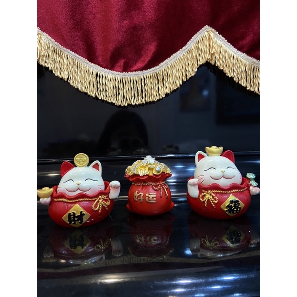 Set Mèo thần tài trang trí phòng khách lì xì