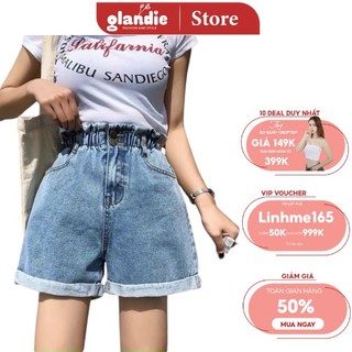 Quần sooc jeans nữ Glandie ống rộng cá tính