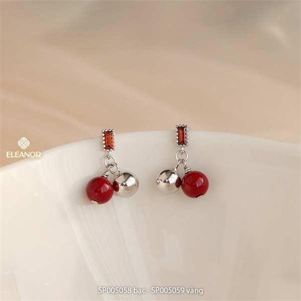 Bông tai nữ chuôi bạc 925 Eleanor Accessories đính đá bi tròn phụ kiện trang sức 5058