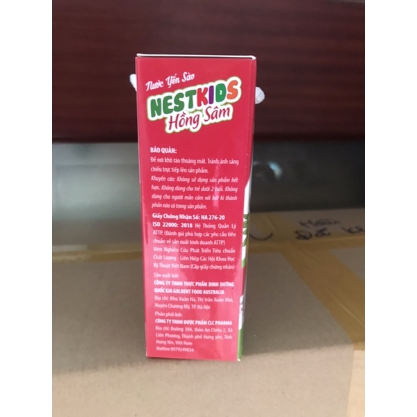Nước Yến Sào NESTKIDS Hồng Sâm hàm lượng cao 32% Yến sào kết hợp với hồng sâm, sữa non giúp bé phát triển khỏe mạnh 7 lọ