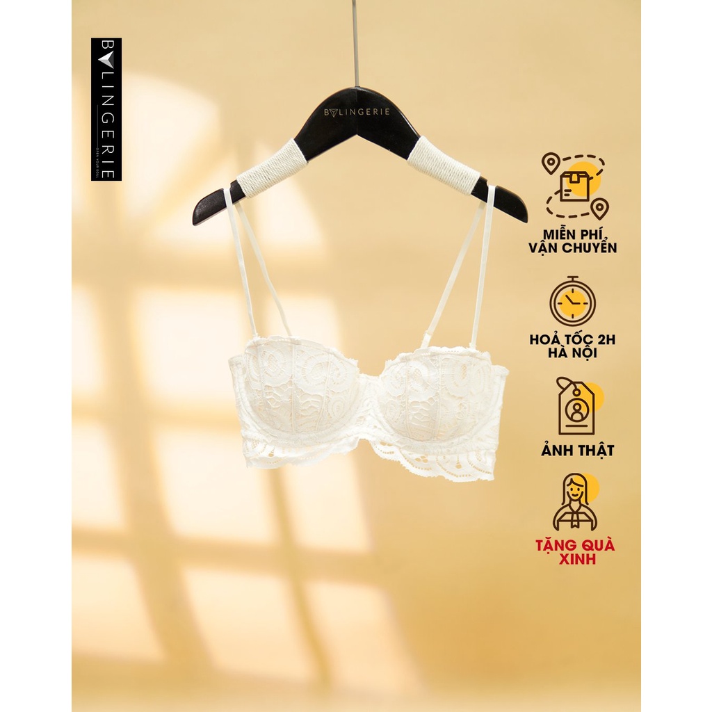 Áo lót ren nữ BY LINGERIE màu xanh xám trắng và đen gọng dẻo mút mỏng B332