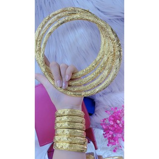 Bộ trang sức cưới gồm kiềng chạm phụng nổi và vòng bản to khắc rồng chuẩn màu 24k
