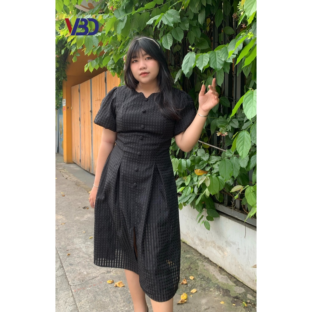 Đầm caro phối nút bọc Bigsize DA013