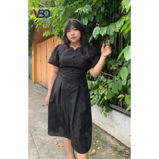 Đầm caro phối nút bọc Bigsize DA013