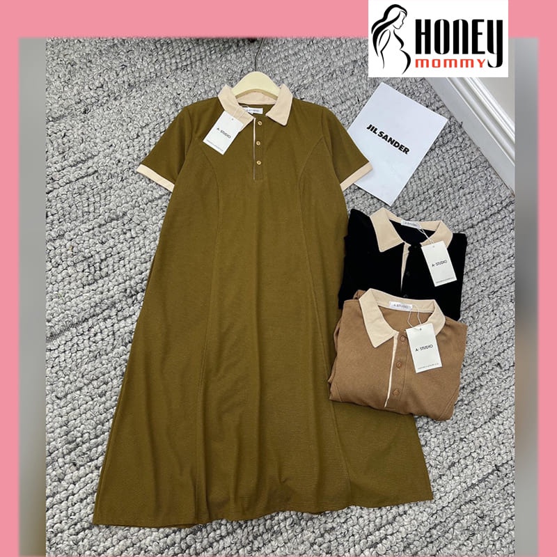 Đầm Bầu Váy Bầu Công Sở Dáng Xuông Chữ A Cổ Sơ Mi Lịch Sự Trẻ Trung Hè Thu HD2724 Honey Mommy