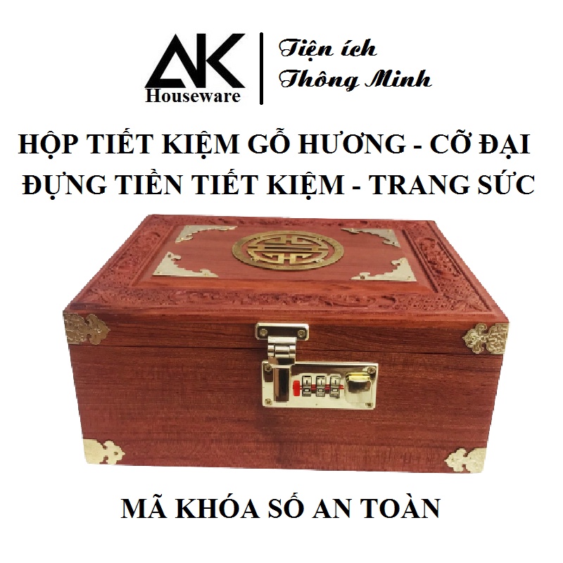 Hộp đựng tiền, hòm tiết kiệm GỖ HƯƠNG CAO CẤP CỠ ĐẠI CÓ MÃ KHÓA
