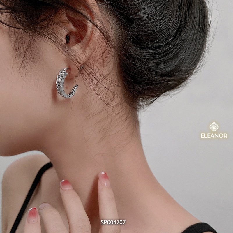 Bông tai nữ chuôi bạc 925 Eleanor Accessories đính đá dáng cong chữ C phụ kiện trang sức 4707