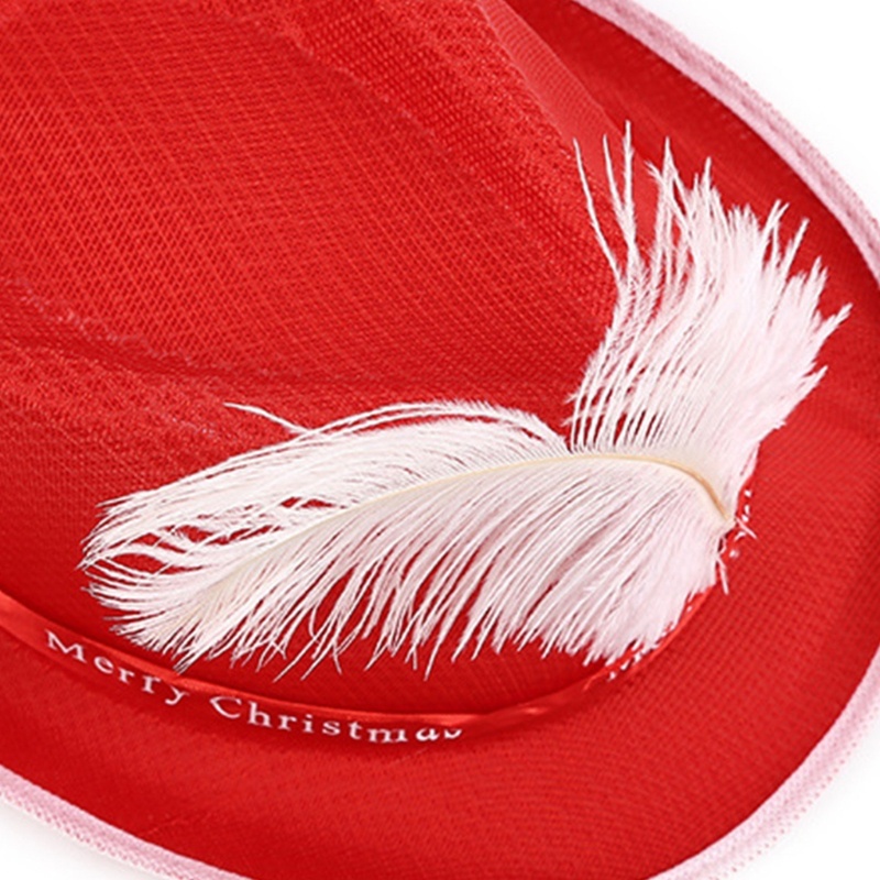 Mũ Cao Bồi Bằng Vải Nỉ Màu Sắc Đỏ Phong Cách Giáng Sinh Dành Cho Nữ