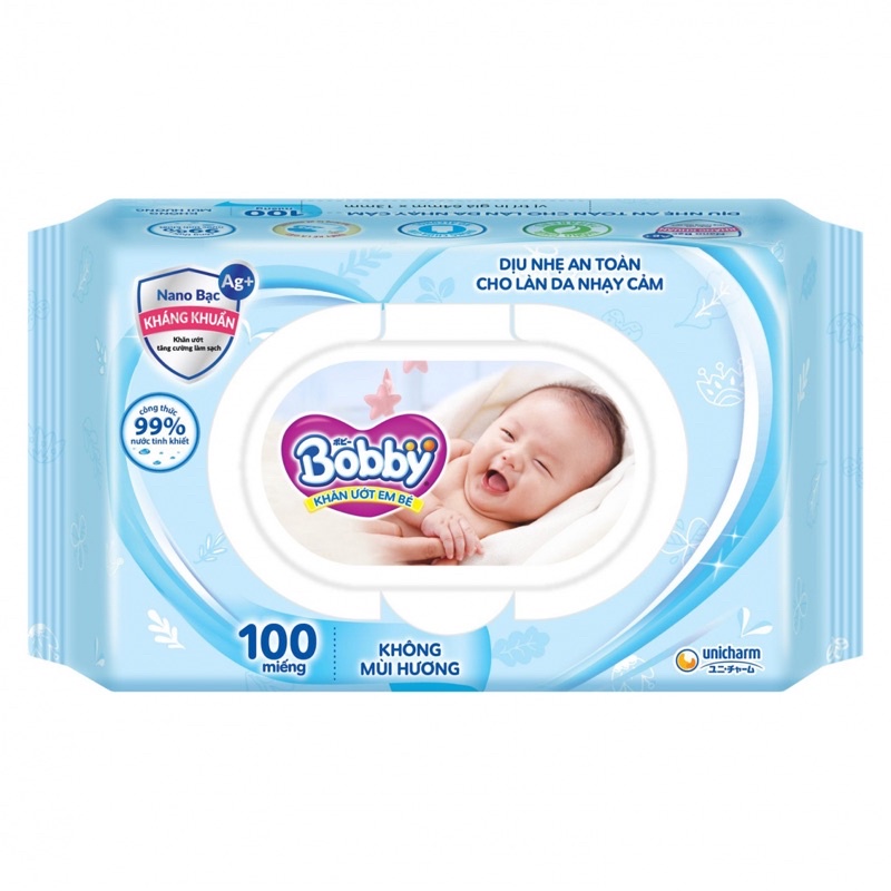 Khăn giấy ướt sơ sinh không mùi Bobby 100 miếng