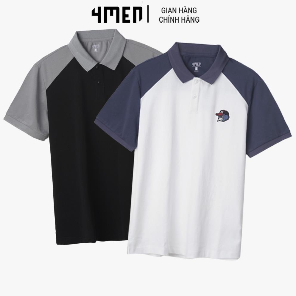 Áo thun polo nam 4MEN PO065 ngắn tay thêu chú chim đội nón, có cổ bẻ, vải thun cá sấu co giãn, thoáng mát, trẻ trung !