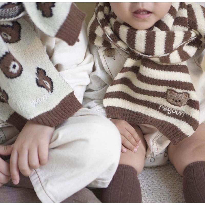 Khăn len gấu THÊU TÊN cho bé iu style hàn quốc