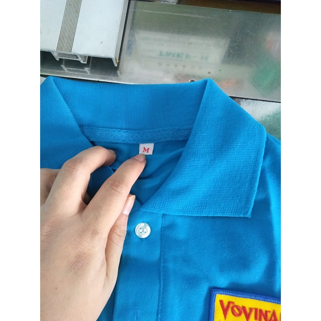 Áo thun Vovinam có cổ áo màu xanh thêu 3 vị trí