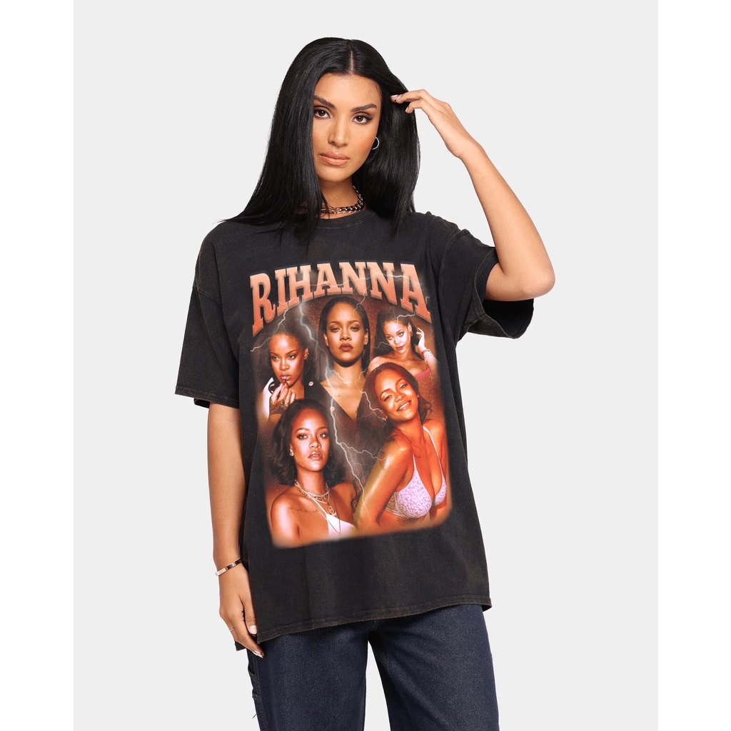 Áo Thun Vintage Rihanna v2.0 Tay Lỡ Unisex - Đen/Trắng Cổ Tròn | Blackwork