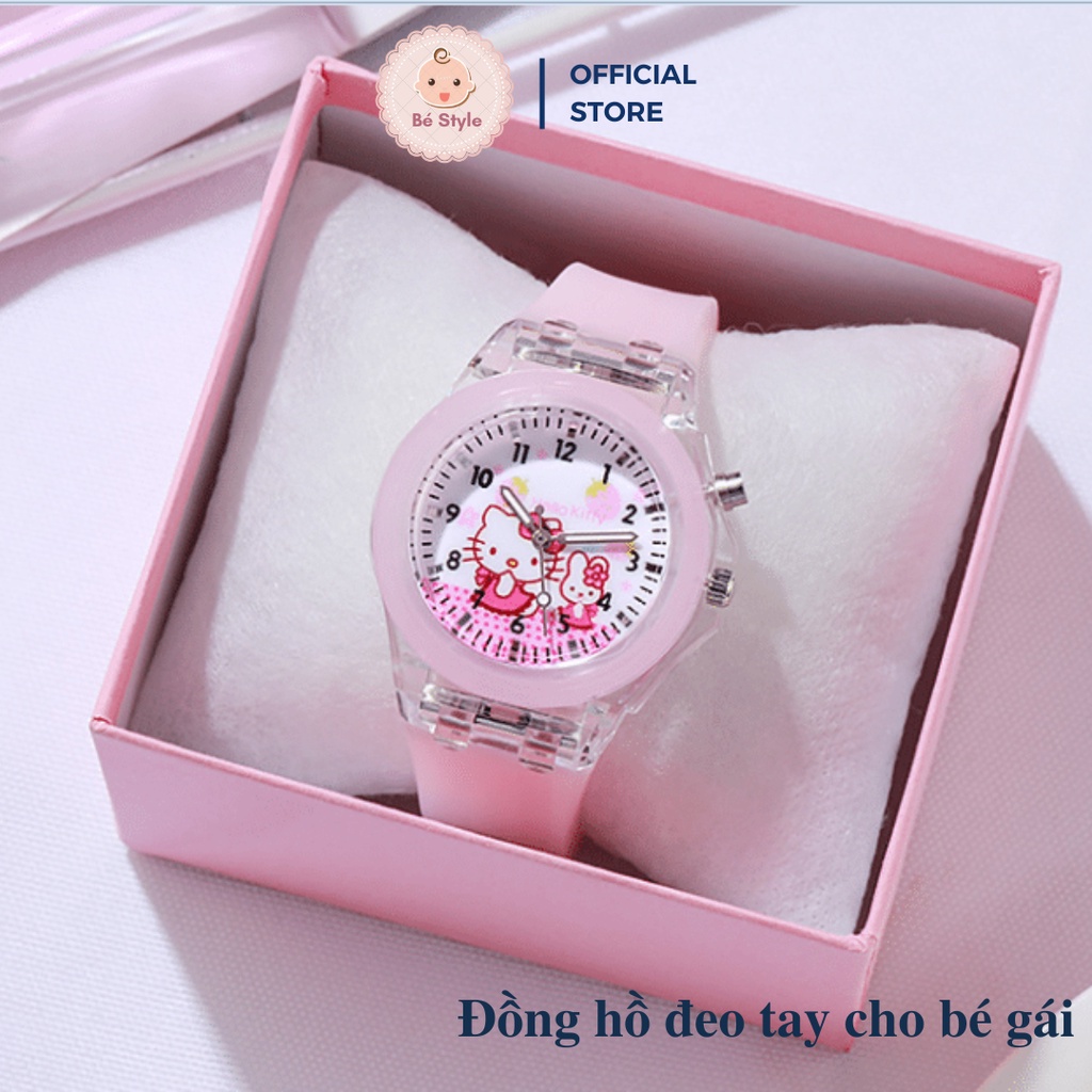 Đồng hồ bé gái hình mèo Ktitty dễ thương đồng hồ trẻ em phát sáng dây đeo silicon mềm