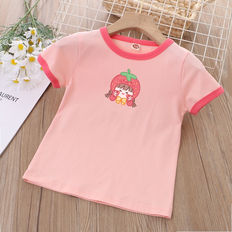 Áo Thun Cổ Tròn In Họa Tiết Trái Cây Hoạt Hình Cho Bé Gái