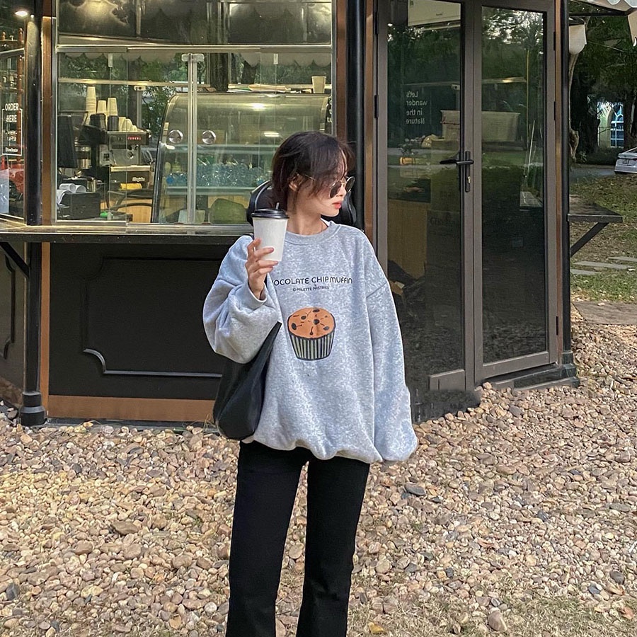 Áo Nỉ Bông Form Rộng Họa Tiết Hình Bánh Hàng Quảng Châu M86039-Vin_store168