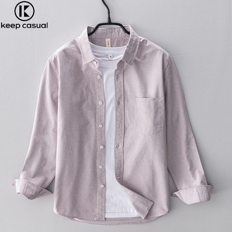 Áo Sơ Mi Cotton Oxford Tay Dài Màu Trơn Phong Cách Retro Cho Nam