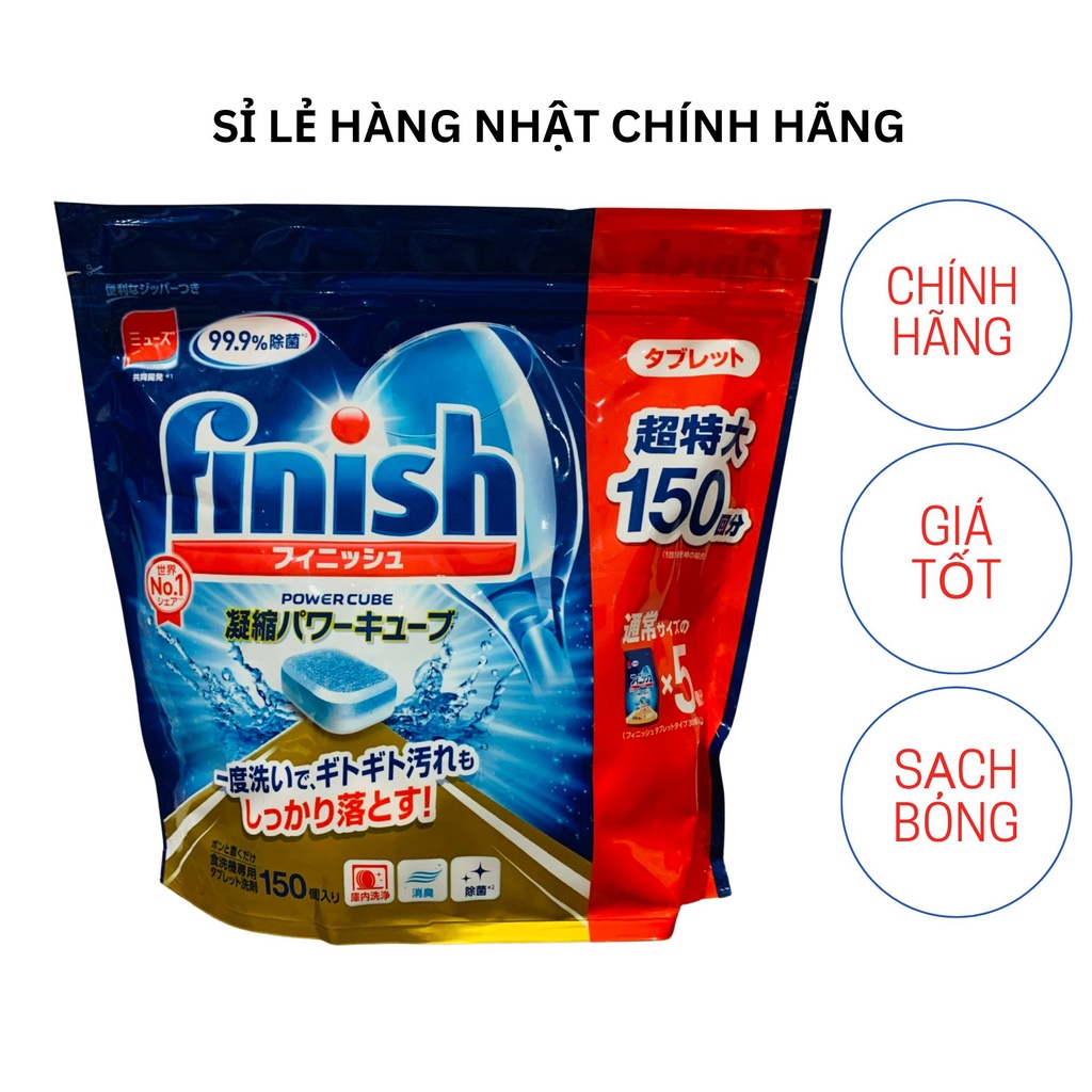 Viên rửa chén bát Finish Nhật rửa sạch bóng nhập khẩu chính thức túi 150 viên