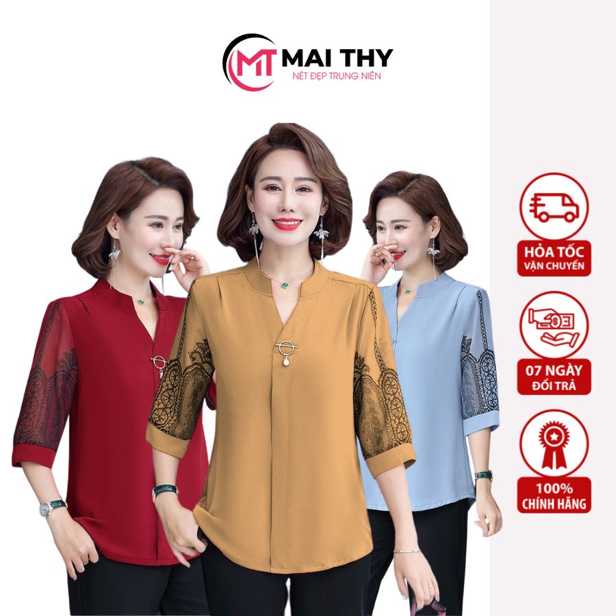 Áo Kiểu Trung Niên MAI THY, Mẫu Áo Nữ Bigsize Cho Mẹ Trung Niên Sang Trọng Trang Nhã | Thời Trang Trung Niên U50