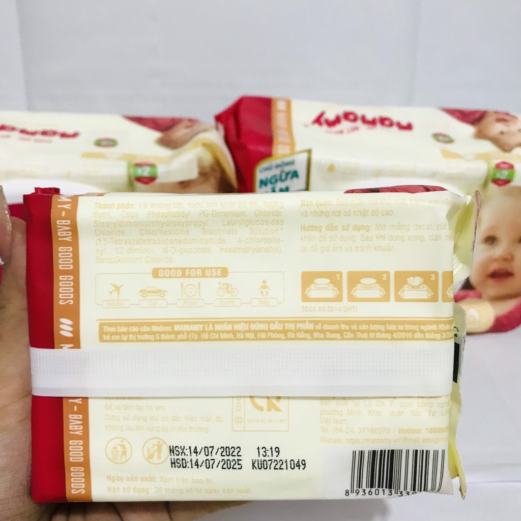 Khăn ướt Mamamy hộp 60/90/100 tờ có mùi/ không mùi có nắp cho bé