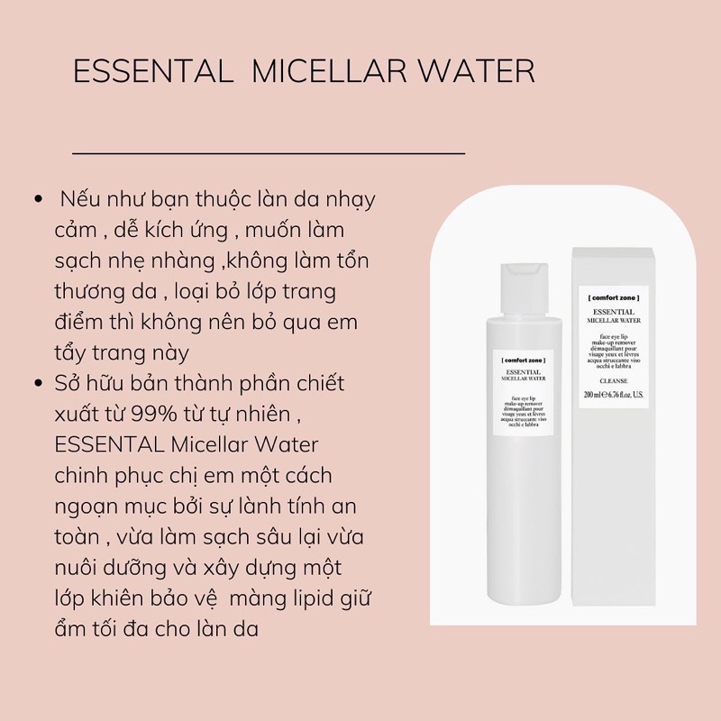 NƯỚC TẨY TRANG COMFORT ZONE ESSENTIAL MICELLAR WATER 200ML