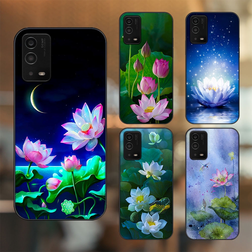 Ốp lưng Oppo A55 4G, A55 5G viền đen in hình Hoa Sen Hoa Lotus