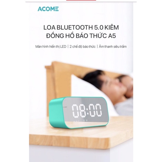 Loa Bluetooth 5.0 ROBOT A5 Màn Hình LED Kiêm Đồng Hồ Báo Thức Hỗ Trợ Nghe FM, Thẻ Nhớ TF ( màu xanh mint)