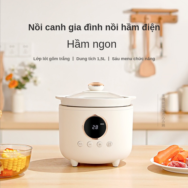 Nồi gốm thông minh Dung tích 1.5L nồi canh gia đình Nồi cơm điện đa năng nấu cháo, hầm yến mạch, nấu canh sườn heo