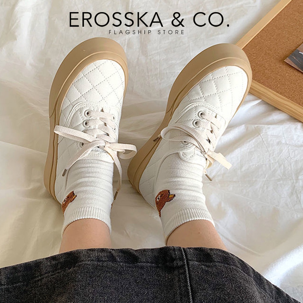 Erosska - Giày sneaker đế dày phối kem đi học phong cách vintage màu trắng - GS014