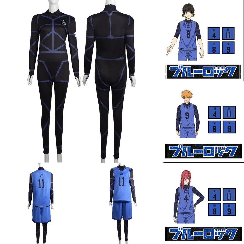 Bộ đồ đá banh màu xanh dương hóa trang nhân vật anime Isagi Yoichi Hyoma Chigiri Meguru Bachira