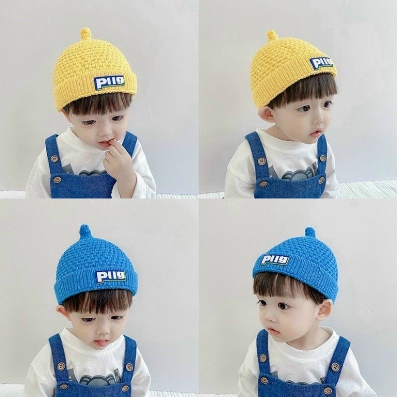 Mũ nồi len PUGFREESHIPmũ len thu đông nón len trùm đầu giữ ấm cho bé thiết kế đơn giản phong cách sành điệu