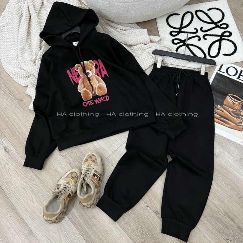 Set Bộ Nỉ Mũ In Hình Chú Gấu NeRa