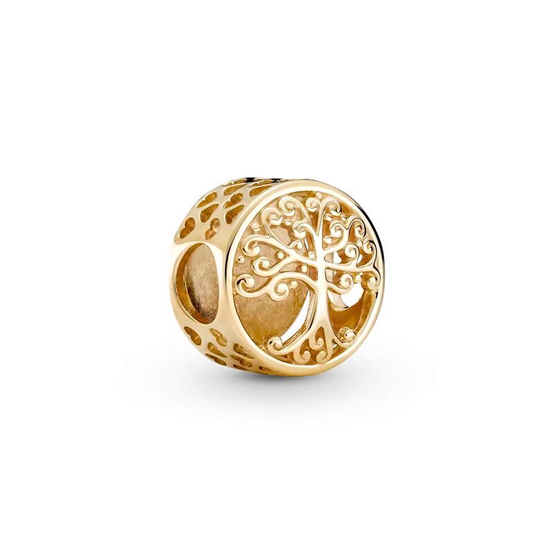 PANDORA Hạt Charm Mạ Bạc 925 Hình Cây Gia Đình / Trái Tim Lấp Lánh Trang Sức DIY Dành Cho Nữ