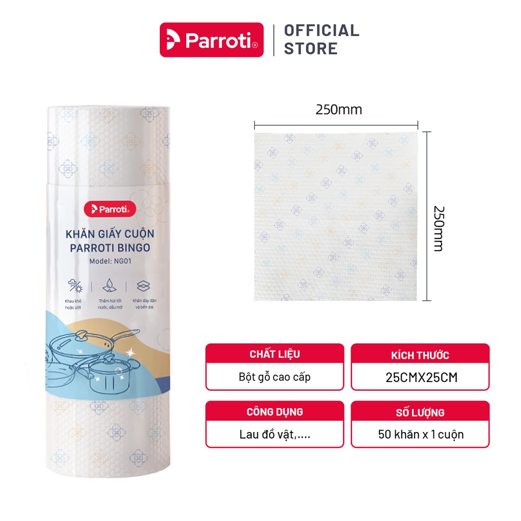 Cuộn khăn giấy lau bếp, lau kính, lau chén bát, lau tay Parroti Bingo NG01