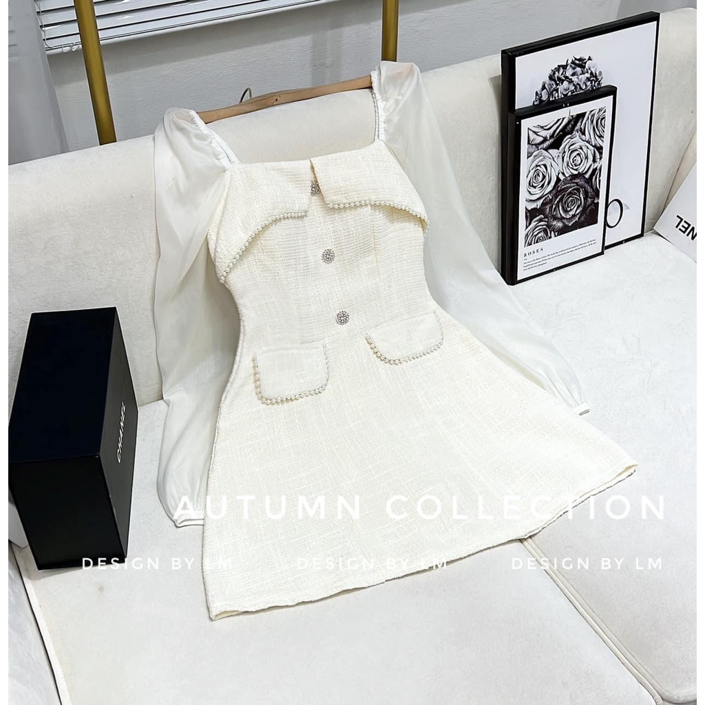 Đầm dự tiệc - Set váy dạ nữ tay voan bồng - Váy chữ A siêu sang