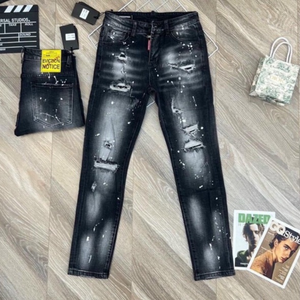 quần bò jean nam đen phun sơn đẹp mẫu mới rách nhẹ phong cách trẻ trung 2023, chất vải co giản giá rẻ | BigBuy360 - bigbuy360.vn