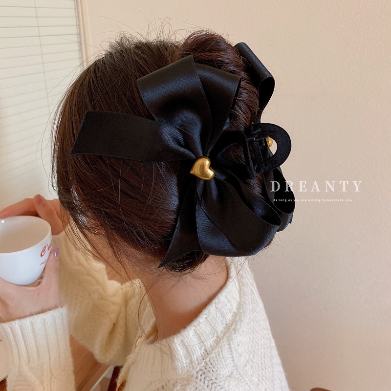 Kẹp Tóc Đính Nơ Họa Tiết Trái Tim Đơn Giản Thời Trang Thu Đông