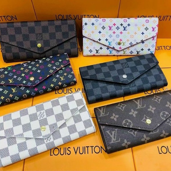Ví cầm tay lv fullbox Size 19cm, Ví cầm tay dáng ngang mã SEL0028 có khóa cúc vàng
