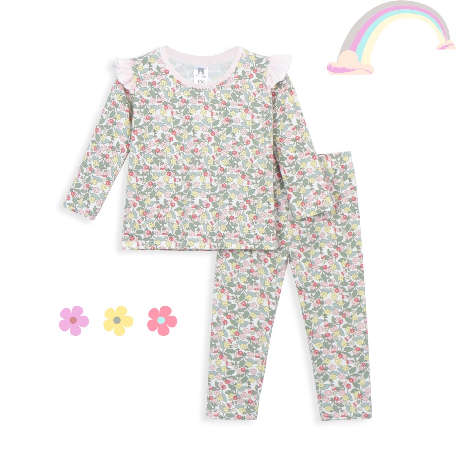 Đồ bộ dài tay bé gái mặc ngủ điều hòa thun cotton in hình elsa minnie unicorn, dễ thương Áo Lá Homewear NNB001