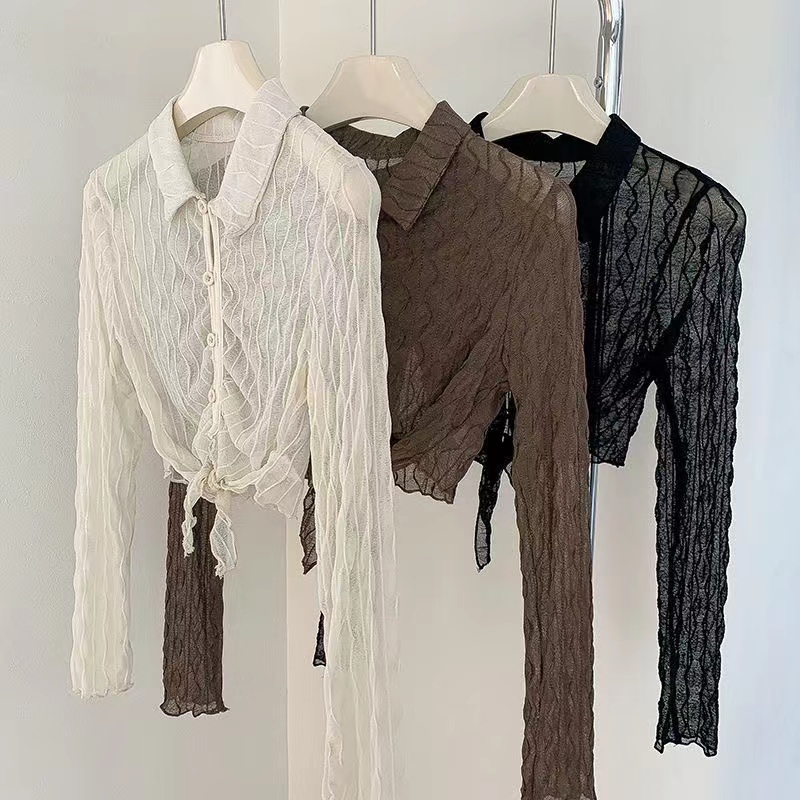 Áo Khoác cardigan Mỏng Tay Dài Cổ POLO Dáng Ôm Thiết Kế Lệch Tà Thời Trang Quyến Rũ Cho Nữ