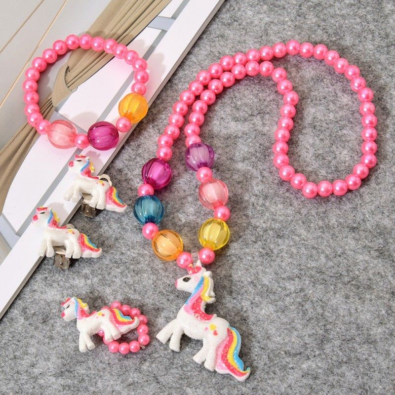 Set trang sức vòng cổ, vòng tay, nhẫn, bông tai hình ngựa kỳ lân pony cho bé gái,tặng kèm túi đựng
