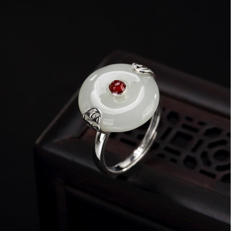 Nhẫn Bạc S925 Đính Đá Ngọc Bích Phong Cách Hetian An Toàn Cho Nữ