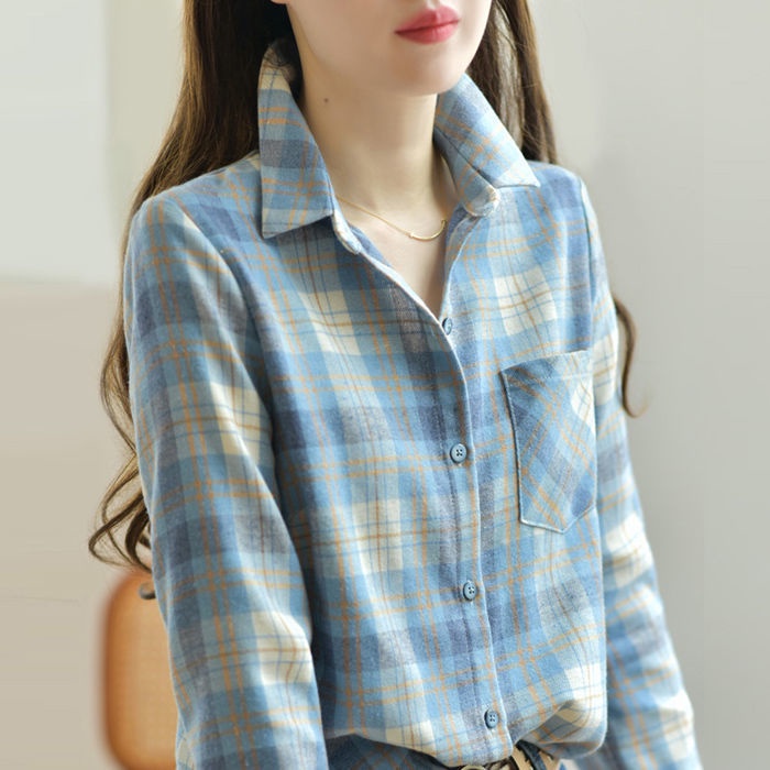 Áo Sơ Mi Cotton Tay Dài Dáng Rộng Họa Tiết Kẻ Sọc Thời Trang Hàn Quốc Cho Nữ