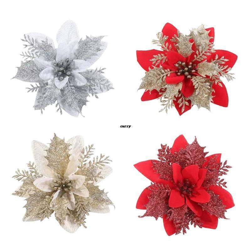✿ Set 5 Bông Hoa Giả 14cm Kèm Kẹp Trang Trí Giáng Sinh