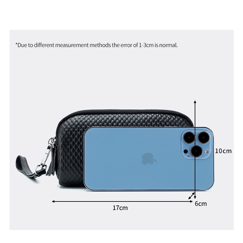 Túi Xách Da Bò Thật Họa Tiết Hạt Dưa Khóa Kéo Ba Lớp Thời Trang Mới Cho Nữ